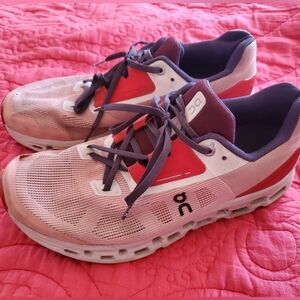 On Running Red and White Sneakers